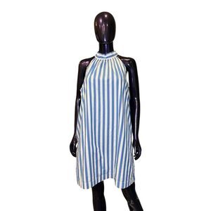 J. Crew  Factory Women's Size 14 Blue Striped Mini Shift Dress Sleeveless Casual